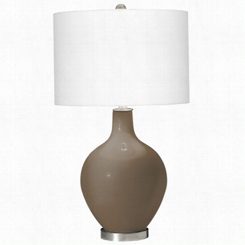 Contemporary Cobble Brown White Linen Shade 28 12/-inch-hov O Table Lamp