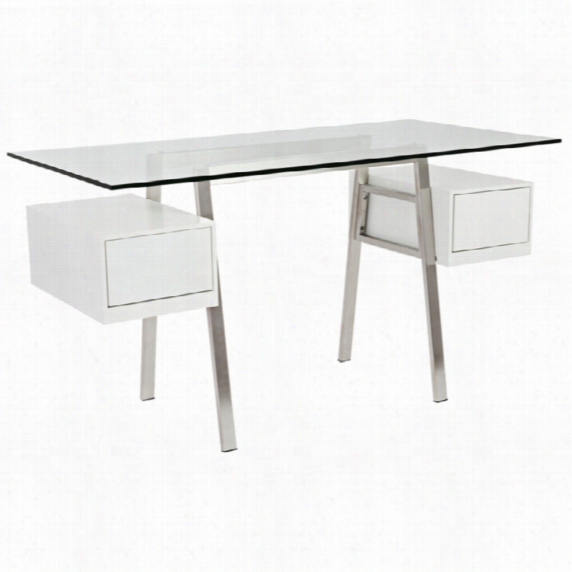 Contemporary Collette Tempwred Glass With Draawers Desk