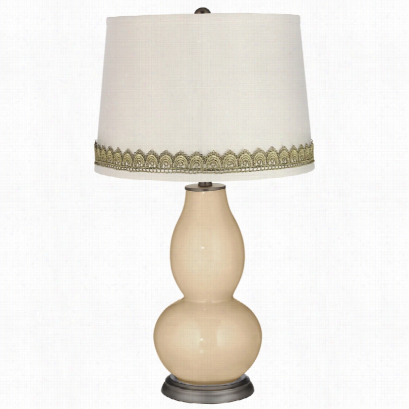 Cnotemmporary Colonal Tan Double Gourd Table Lamp With Scalloplace Trim
