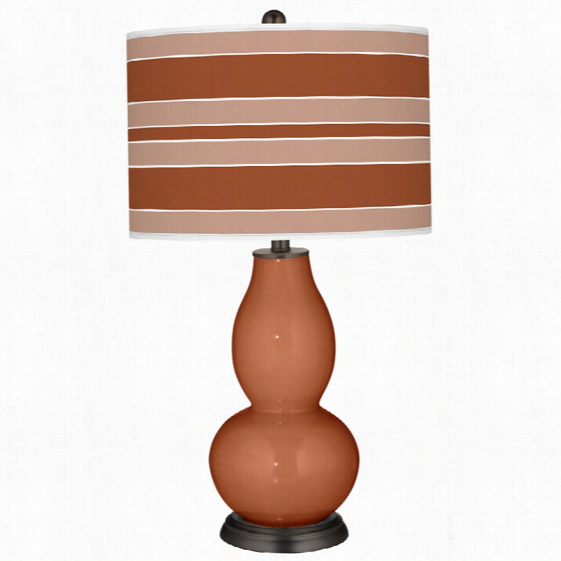 Clntemporary Color Plus Fawm Brown With Bold Stripe Shade Table Lamp