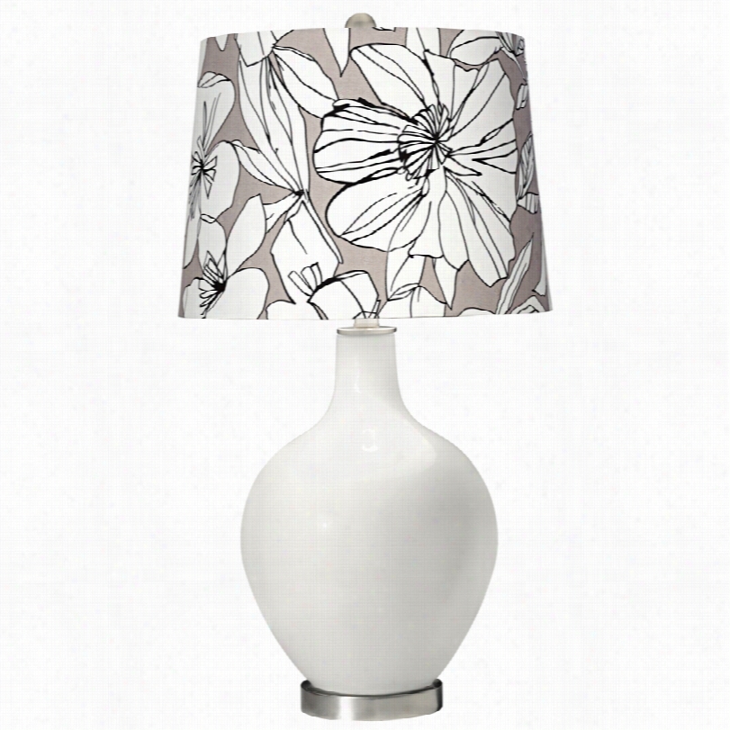 Contemporary Color Plus  Graphic Floral Shade Winter White Ovo Table Lamp