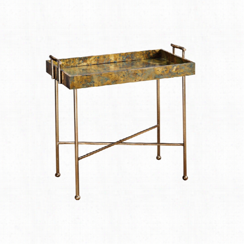 Contemporary Couper Burnished Glld Leaf Uttermost Small Trough Table