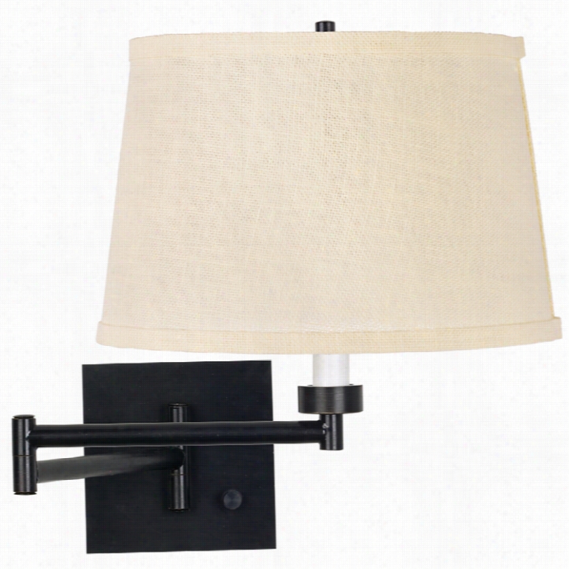 Contemporary Cream Burlap Shade Espresso Pplug-in Swing Arm Wall Lamp