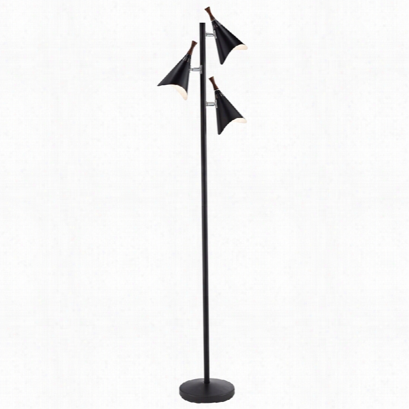 Contemporary Draper Matte Black With White Sha De Modern Tree Floor Lamp