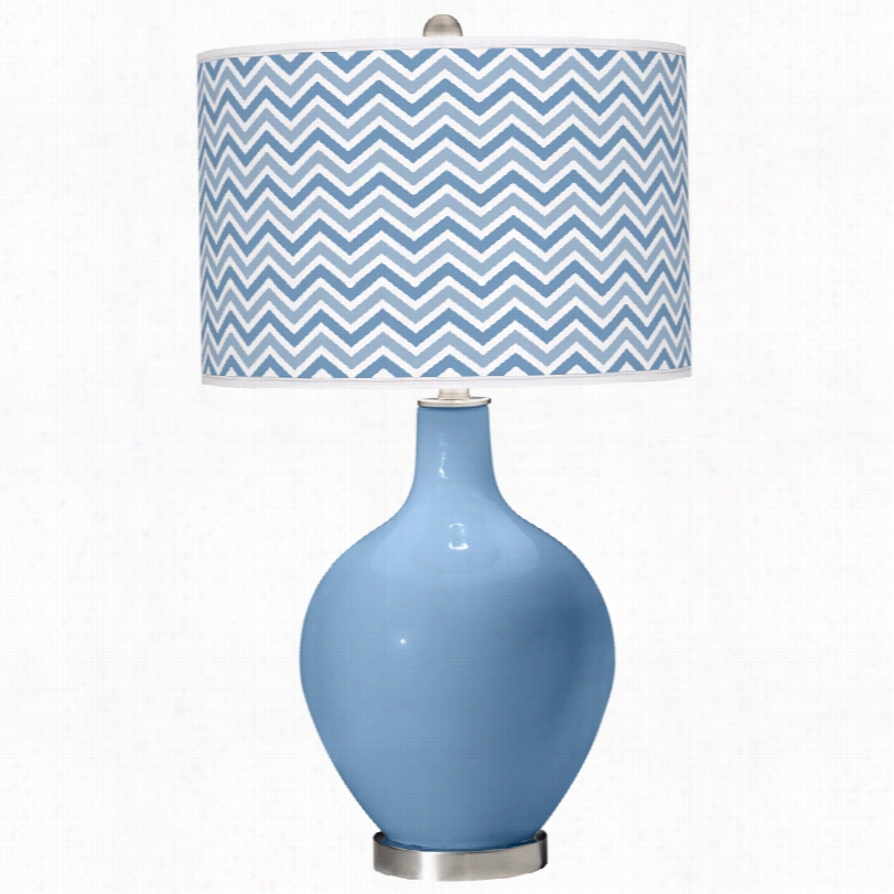 Contempoary Dusk Blue Modern Narrow Zig Zag Art Shade Ovo Table Lamp