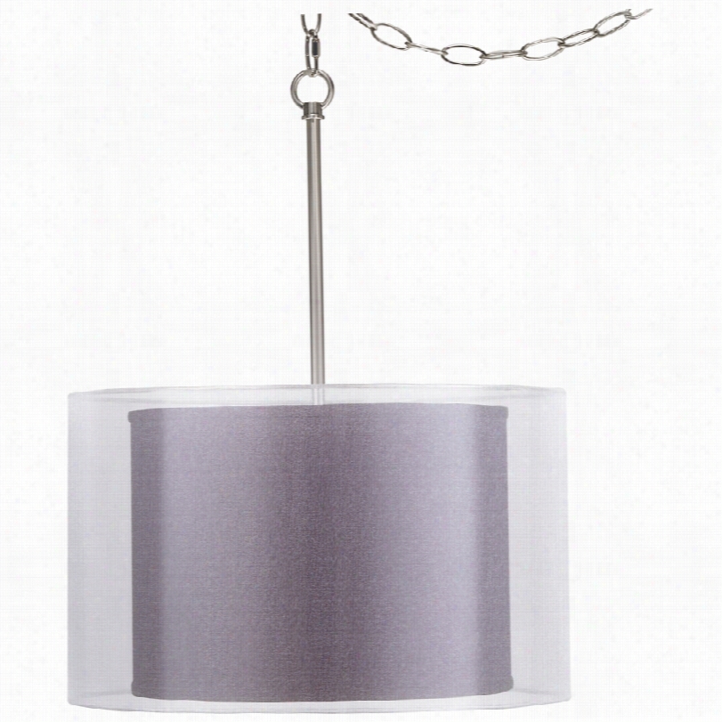 Contemporary Eggplan T Double Shade Textured Silk  Swag Pendant