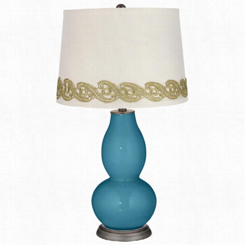 Contemporary Great Falls Double Gourd Table Lamp With Vine  Laace Trim