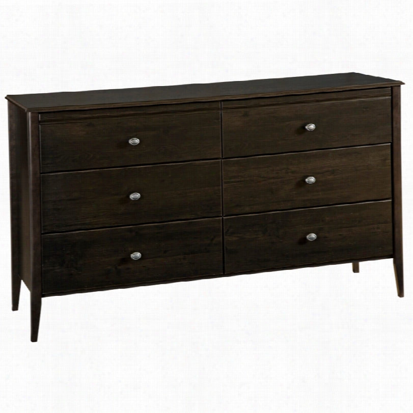 Contemporzry Heron Ebony Wooden Leg 59 1/4-inch-w 6-drawer Double Dressser