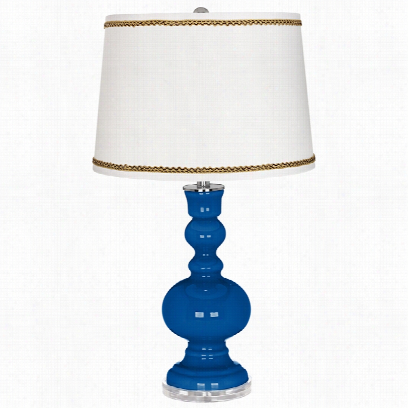 Contemporary H Yper Blue Apothecary Stand  Lamp With Twist Scroll Trim