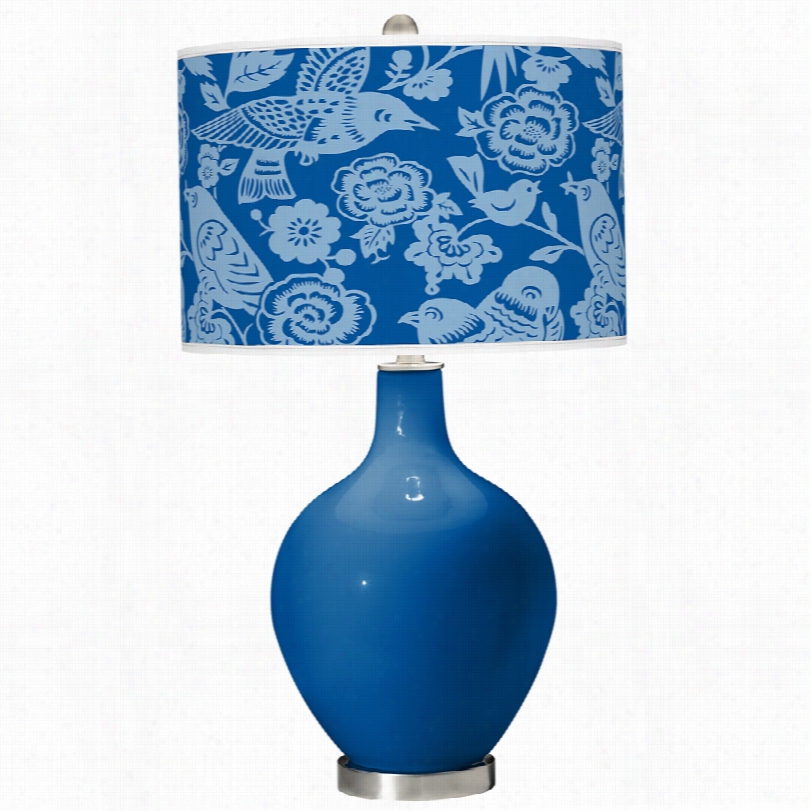 Contemporary Hyper Blue Aviary Pattern Ovo 28 1/2--inch-h Table Lamp