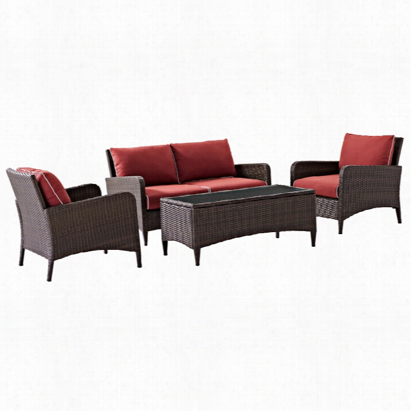 Contemporary Kiawah Sangria 4-piece Outdoor Wivker Seating Set