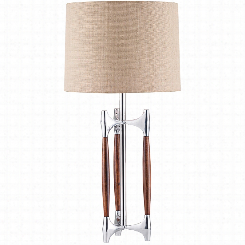 Contemporary Kingsley Walnut Polished Alluminum Tripod Nova Table Lamp