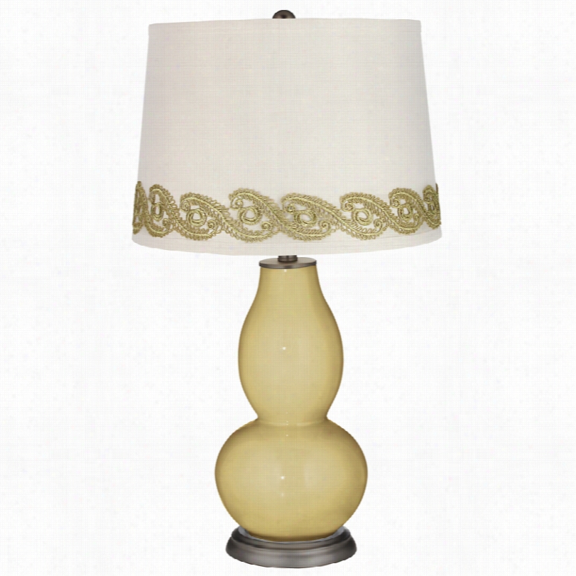 Contempofary Lemongrass Doube Gourd Table Lamp With Vine Lace Trim
