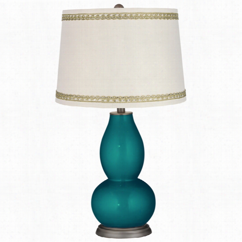 Contemporary Magic Blu E Metallic Double Gourd Lamp With Rhinestone Lace Trim