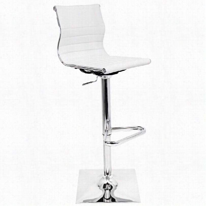 Contemporary Master White Faux Leather And Chrome Adjustable Barstool