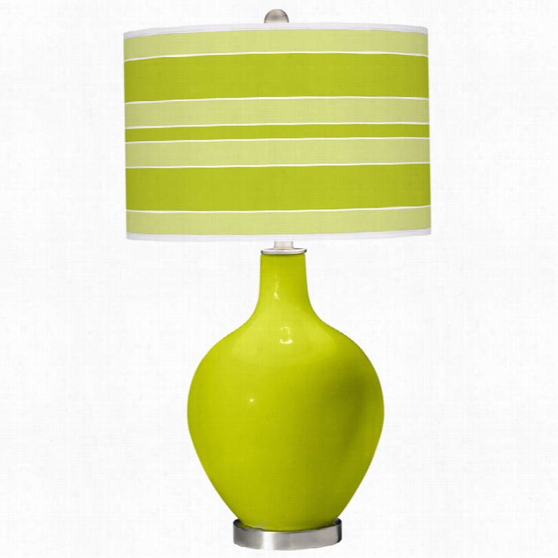 Conemporary Moodern Bold Stripe Shade Pastel Green Ovo Table Lamp