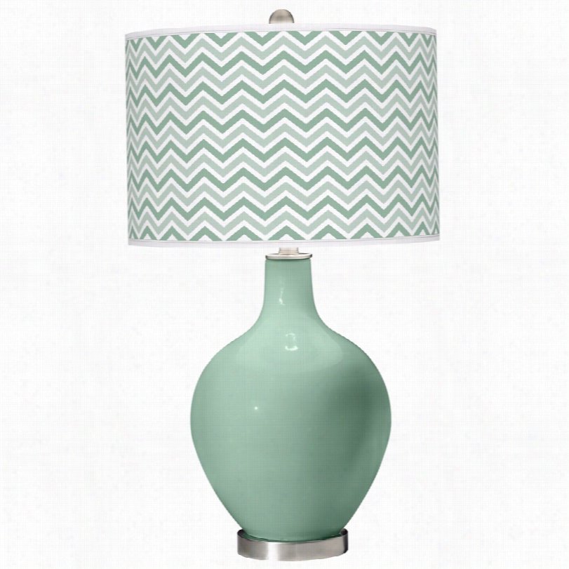 Contempporray Modrn Narroww Zig Zag Shade Grayed Jade Ovo Table Lamp