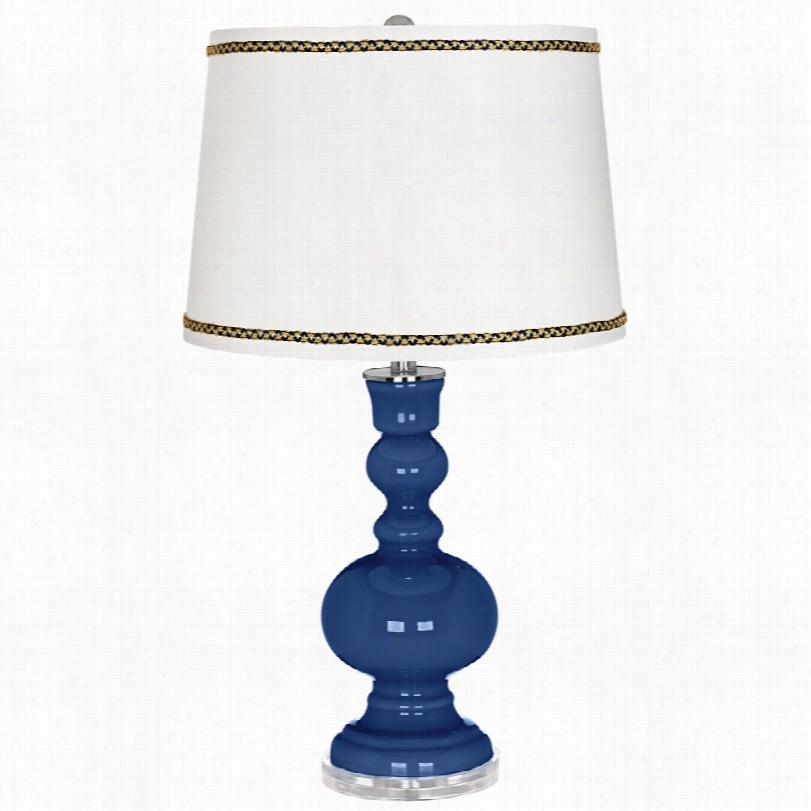 Contemporary Monaco Blue Apothecary Table Lamp With Ric-rac Trim