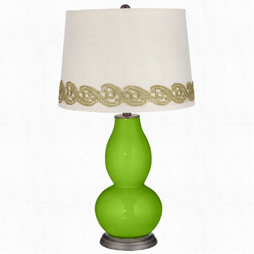 Contemporayr Neon Green Double Gourd Table Lamp With Vine Lacee Trim