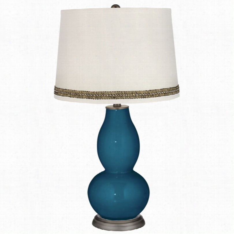 Contemporary Oceanside Double Gourd Table Lamp Withh  Wave Braid Trim