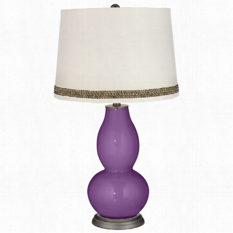 Contemporary Passionate  Purple Double Gourd Table Lamp With Wave Braid Trim