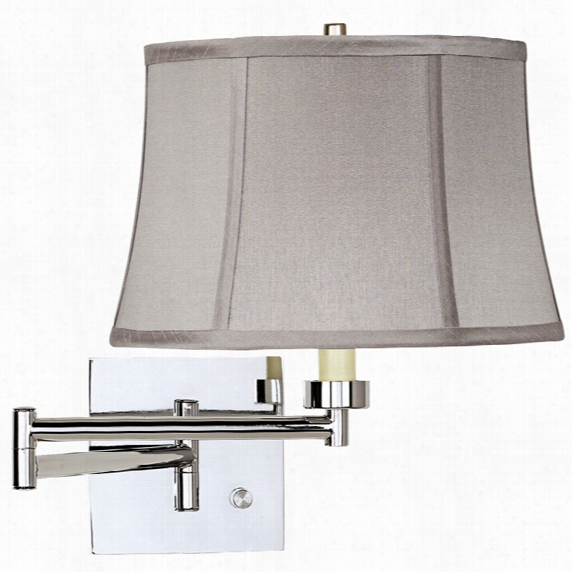 Contemporary Pewter Gray Drum Chrome Pplug-in Swing Arm Wall Lamp