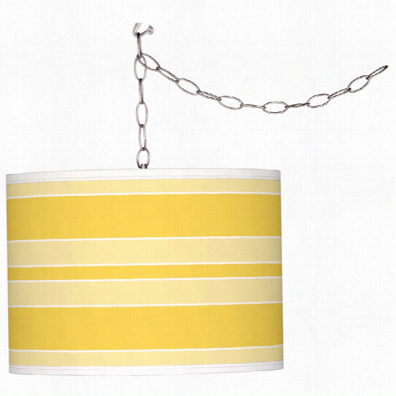 Contemporary Plug-in Lemon Zest Bold Stripe Art Shade Swag Pendant