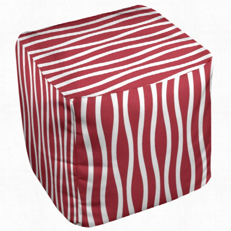 Contempoorary Red Wavy Stripe 18-inch Square Pouf Ottoman