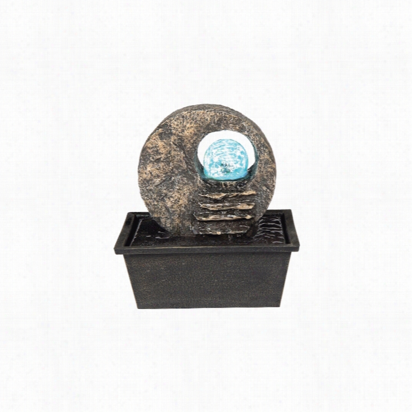 Contemporary Round Open Faux Stone With Cast Resin Led Indoor Fountain