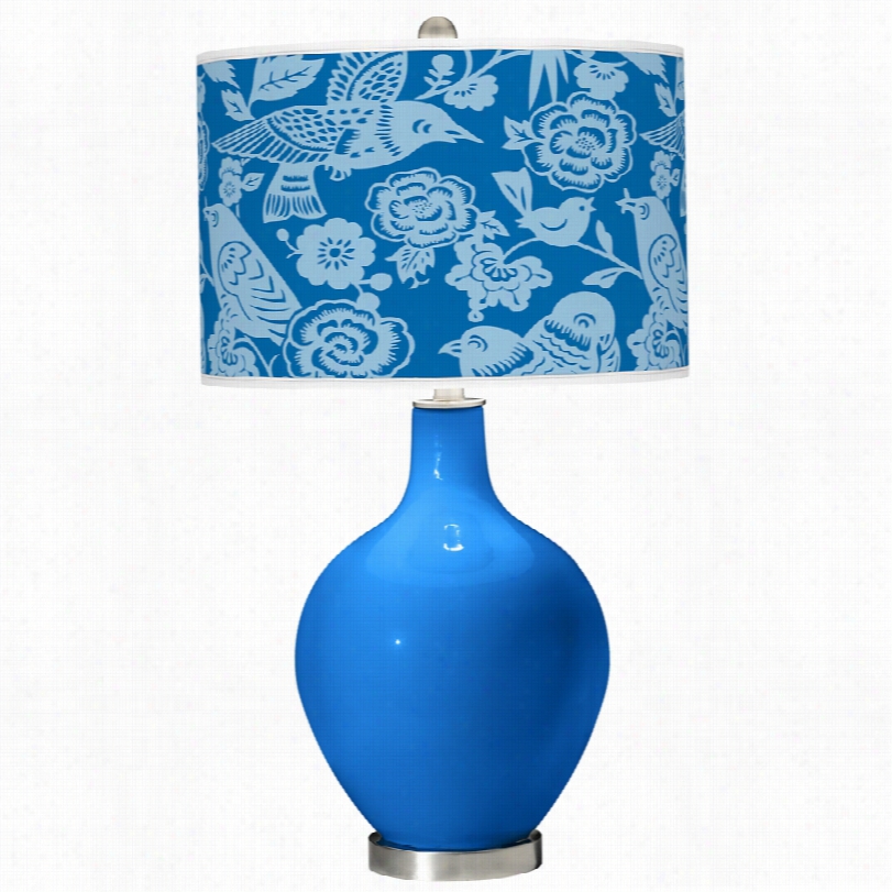 Contemporaray Royal Blue Aviary Pattern O Vo 28 1/2-inch-h Table Lamp