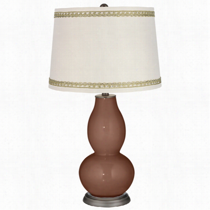 Contemporary Rugged Brown Double Gourd Table Lamp With Rhinestone Lace Trim