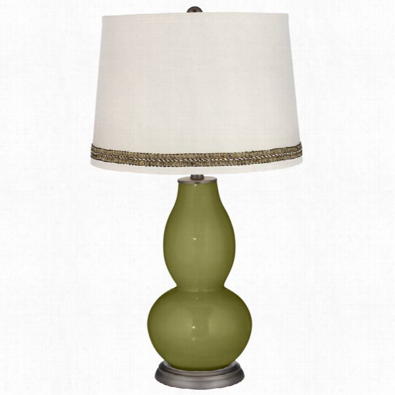 Contemporary Rural Green Double Gourd Tablle Lamp With Wave Braid Trim
