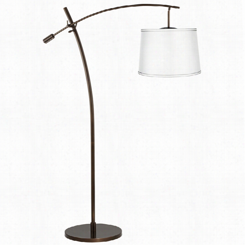 Contemporary Tara White Satib Shade Bronze Balance Equip Arc Floor Lamp