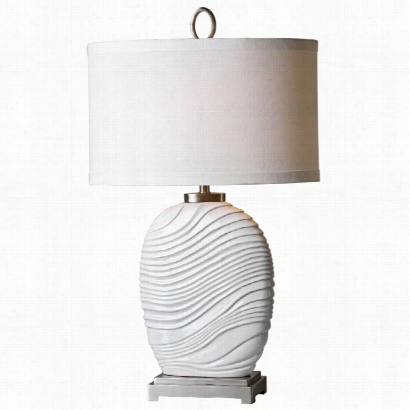 Contemporaryy Uttermost Valleve Gloss White Ceramic Waves Table Lamp