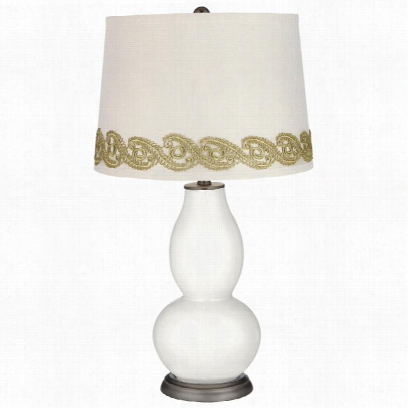 Contemporary Winter Pale Double Gourd Table Lamp With Vine Lace Trim