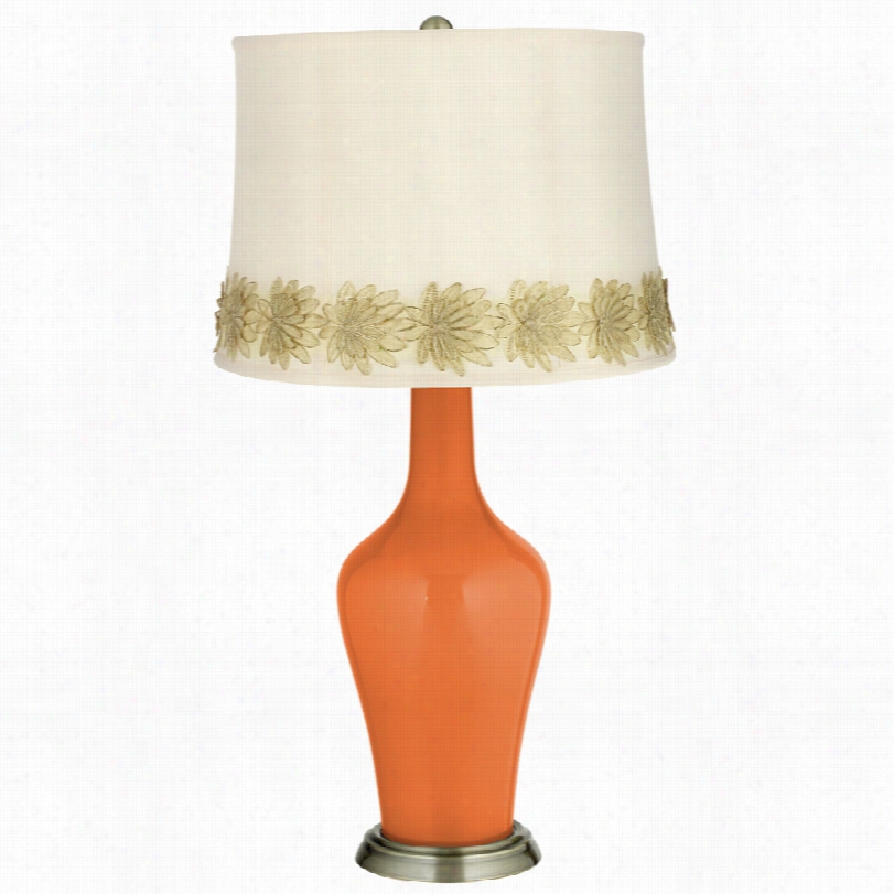 Transitional Ceposia Orangge And Flower Applique Trim Anya Table Lamp