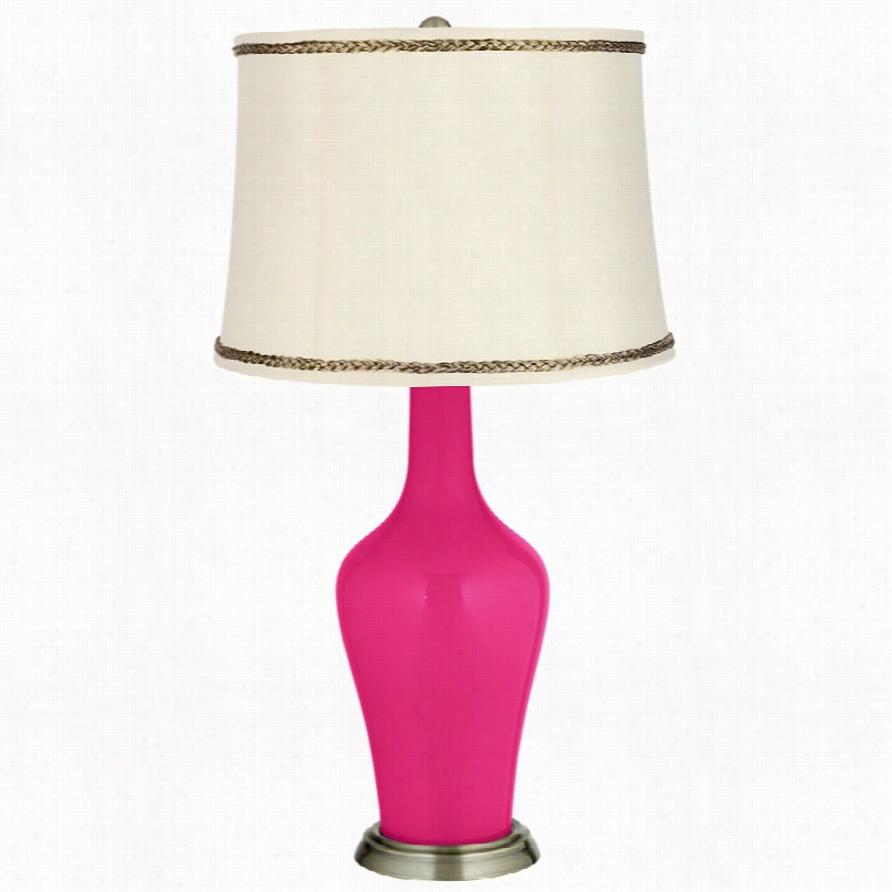 Transitional French Burgundy Brass Anya Table Lamp With Twist Trim