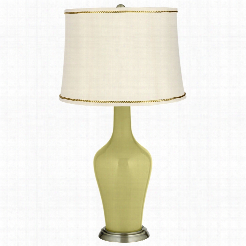Transitional Linden Green Andp Resident's Braid Trim Anya Table Lamp