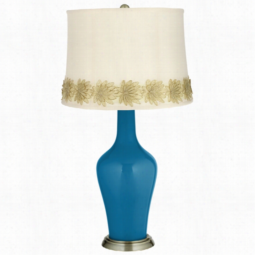 Transitional Myykonos Blue And Flowe Appliquettrim Anya Table Lamp