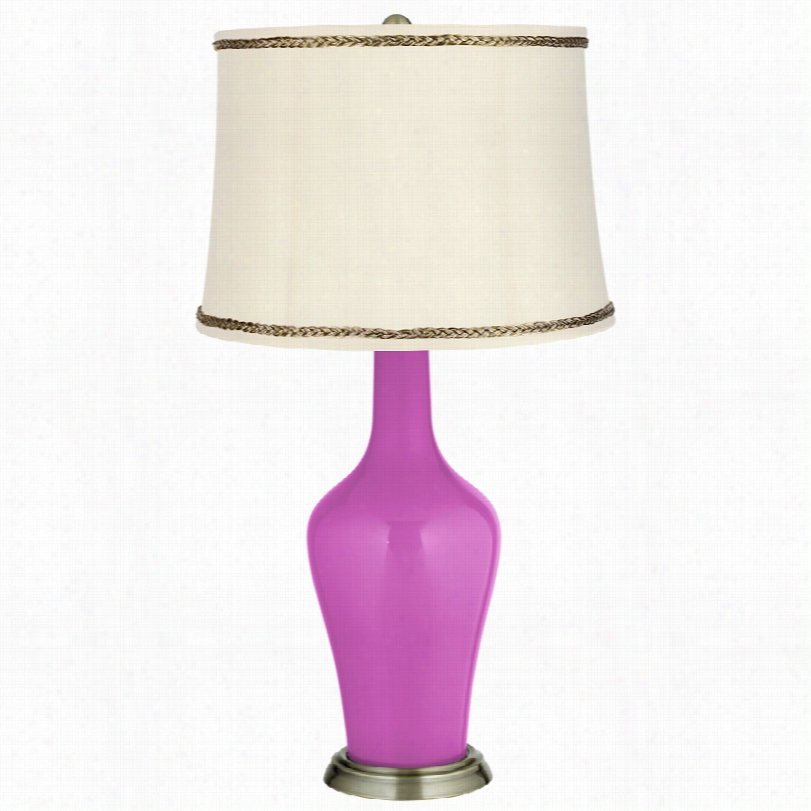 Transitional Peony Puple Brass Anya Table Lamp With Twist Dress