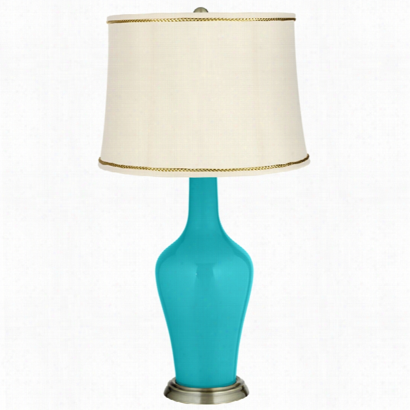 Trannsitional Surfer Blue Brass Table Lamp With President's Braid Trim
