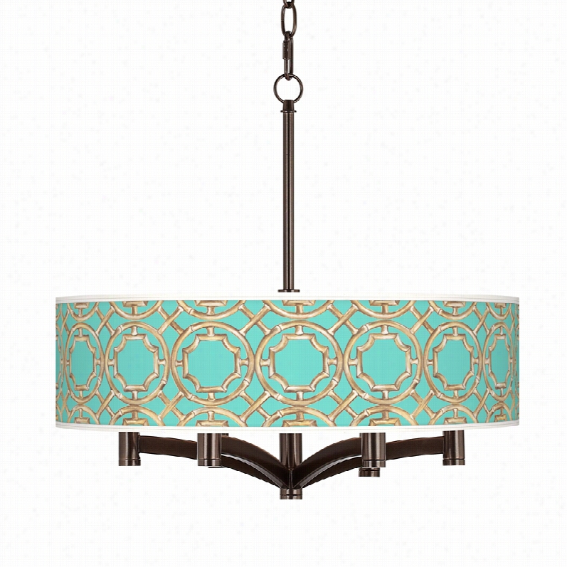 Trransitional Teal Bamboo Trellis Ava Bronze 6-light Pendant Chandelier