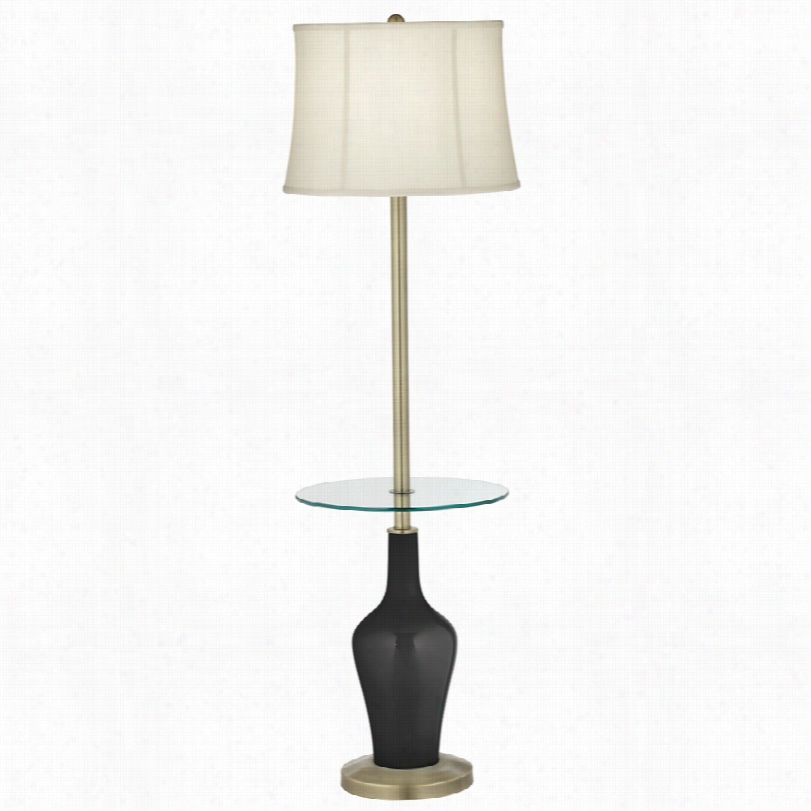 Transitional Tricorn Black Anya Glass Tray Stand  Floor Lamp