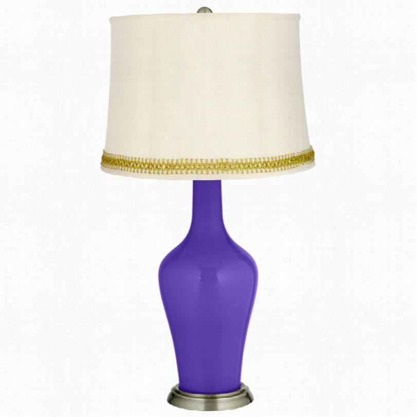 Transitional Violet Brass Anya Index Lamp With Open Weave Trim