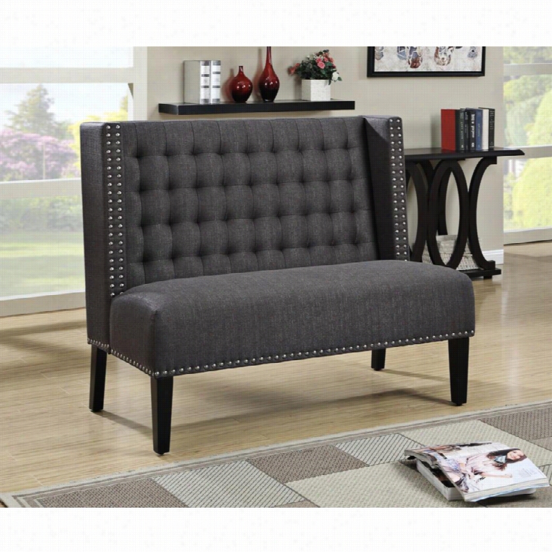 Contemporary Banquette Charcoal Linen  Upholstered Tufted Settee