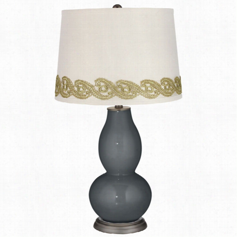 Contemporary Black Of Night Double Gourd Table Lamp With Vine Lace Trim