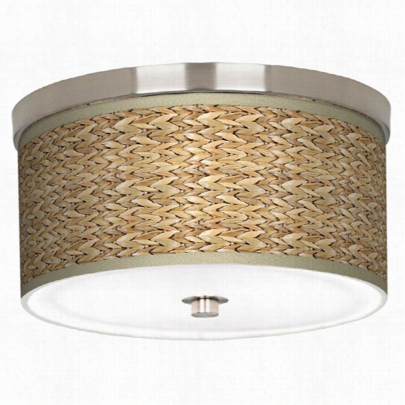 Contemporar Y Brushed Nickel Seagrass Shade Flushmount Ceiilng Ligh T