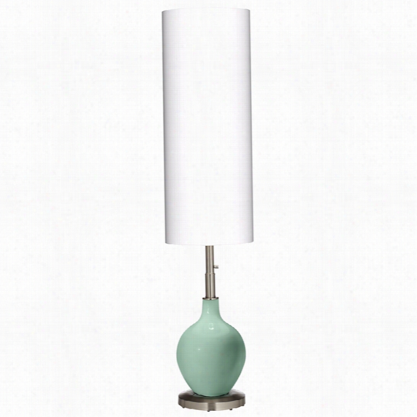 Contemporary Brushed Steel With Grayed Jade Glass Ovo Floor Lamp