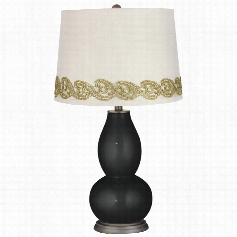 Contemporary Caviar Mtellic Double Gourd Table Lamp With Vine Lace Trim