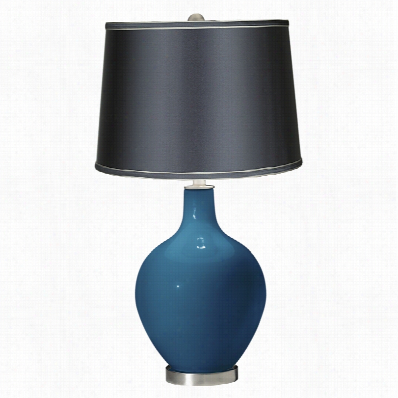 Contemporary Color Plus Bosporus Blue With Dark Gray-haired Ovo Table Lamp